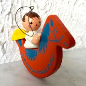 Vintage Steinbach Angel Rocking Horse Wooden Christmas Ornament Made in Germany